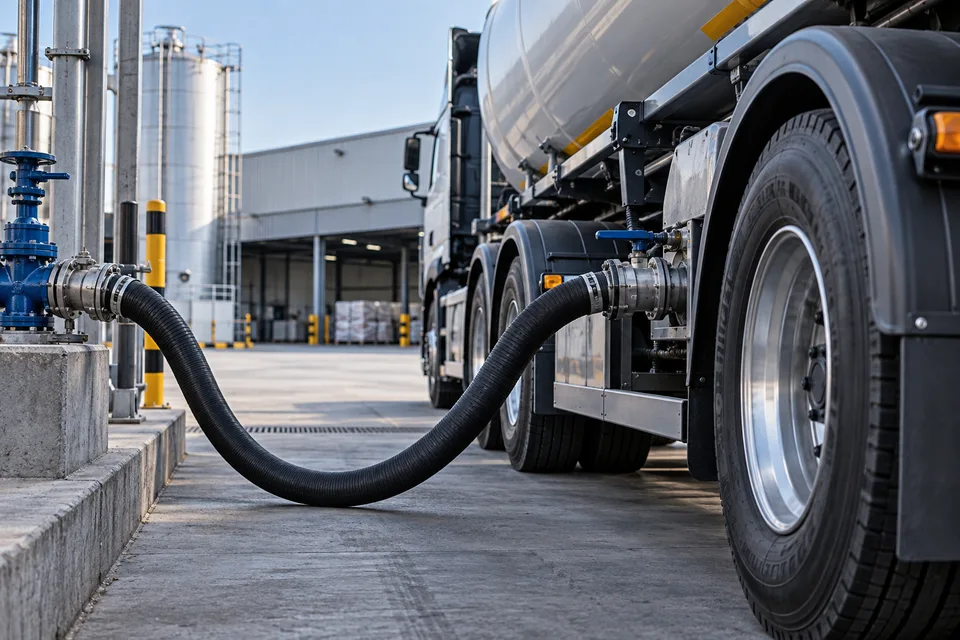 Illustrative fuel hose and commercial vehicle receiving connection